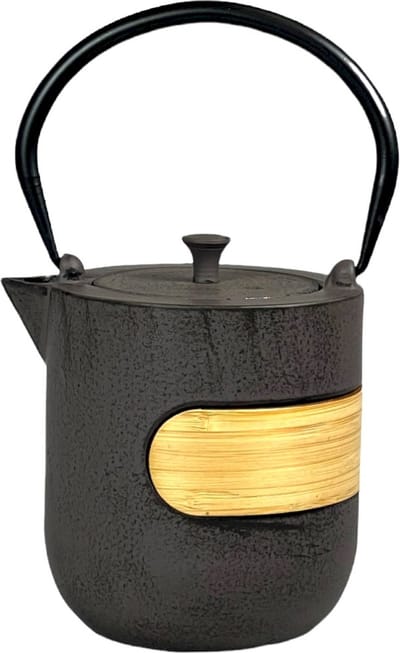 Ja-unendlich unieke gietijjzeren theepot met rvs filter - 1.1l - grijs wood light