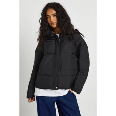boohoo Dames Square Gequilte Donsjas | Black | Maat: 8