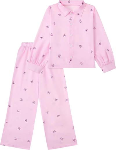 Meisjes Casual Set met Textuur: Knopen Blouse en Wijde Pantalon voor Herfst, 7-12 Jaar