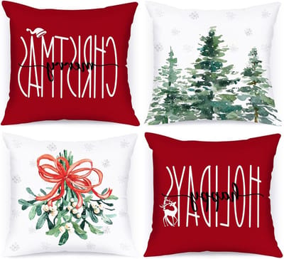 Dailygoods- Kerstkussenslopen Set van 4 - 45 x 45 cm - Duurzaam Satijn Polyester - Decoratieve Kussenhoezen - Kerstdecoratie - Verborgen Rits