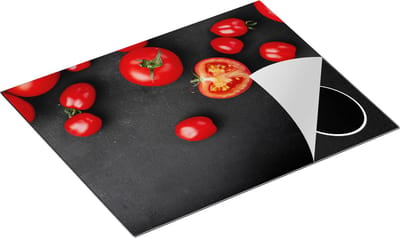 Chefcare Inductie Beschermer Tomaten op Zwarte Marmer - 65x50 cm - Afdekplaat Inductie - Kookplaat Beschermer - Inductie Mat