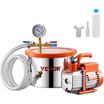 VEVOR 5,68 L vacuümkamer en 3,5 CFM pomp, roestvrijstalen kamer, 1-traps vacuümpomp ontgassingskamerset, met acryl deksel, olie, 1,5 m slang, vacuümpompset voor het ontgassen van hars, siliconen epoxyharsen