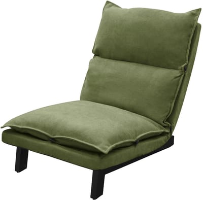 ML-Design comfort vloerstoel groen verstelbare rugleuning linnen hoes robuust metalen frame zitkussen voor op de grond lage loungebank ideaal als relaxzetel meditatiestoel en vloerkussen geschikt voor tv-gaming woonkamer buiten strand leesstoel
