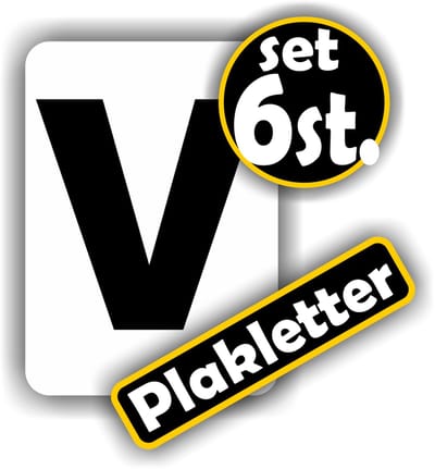 Jerma - Plakletters - V - Sticker – 6 st - Vinyl - 5 x 7 cm - Zwart - Weerbestendig - Zelfklevend