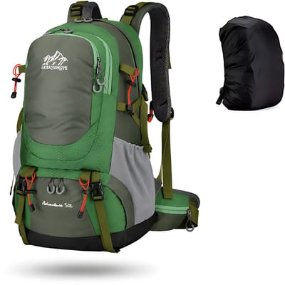 CarryQuest® 50L Wandelrugzak - Waterdichte Trekking Backpack met Rugventilatie & Heupgordel - Groen