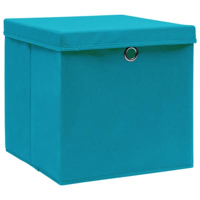 vidaXL - Opbergboxen - met - deksel - 4 - st - 32x32x32 - cm - stof - babyblauw