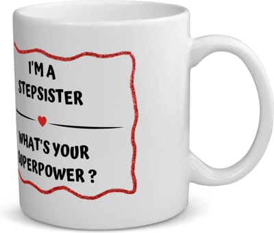 Akyol - i'm a stepsister what's your superpower? koffiemok - theemok - Zus - super stiefzus - verjaardag - cadeautje voor zus - zus artikelen - kado - geschenk - 350 ML inhoud