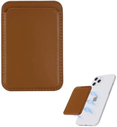 SBG Magnetische Pasjeshouder Compatibel met MagSafe | Dunne Card Holder Achterkant Telefoon | Kunstleren Kaarthouder voor Pasjes | Sterke Magneten | Bruin