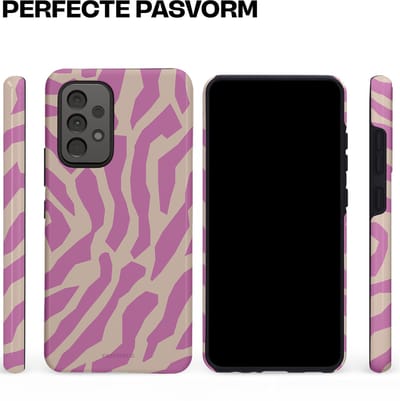 Casetastic hoesje geschikt voor Samsung Galaxy A52 (2021) 5G / Samsung Galaxy A52 (2021) 4G - Dubbellaagse bescherming - Zebra Roze Magenta Flow - Fashion Case - Lila Zand