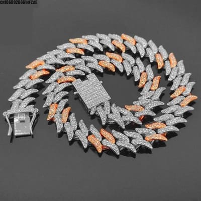 Luxe Designer Doorn Kat Hond Halsbanden Bling Diamant Cubaanse Ketting Hondenhalsband Goud Zilver Tweekleurig Huisdier Sieraden Accessoires 16Mm 20CM for pet owners