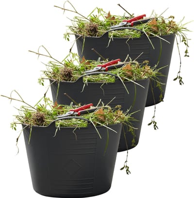 Excellent housewares Flexibele kuip / emmer - 3x - antraciet - 15 liter - kunststof - 35 x 28 cm