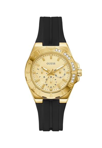 Guess Calypso Quartz Analoog Horloge Wit Kast Gemaakt Van 100% Roestvrij Staal En Een Armband Van 100% Siliconen 38 GW1034L2
