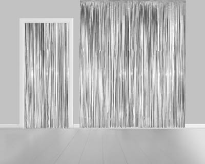 Folie gordijn metallic 2,4 meter x 1 meter zilver - festival themafeest huwelijk gala disco glitter and glamour wanddeco