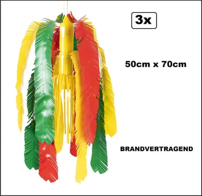 3x PVC fontein met slierten rood/geel/groen 50x70 cm. BRANDVERTRAGEND - Carnaval festival hang decoratie thema feest