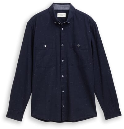 Tom Tailor - Regular fit overhemd in gemêleerde look - Maat M - navy nep structure