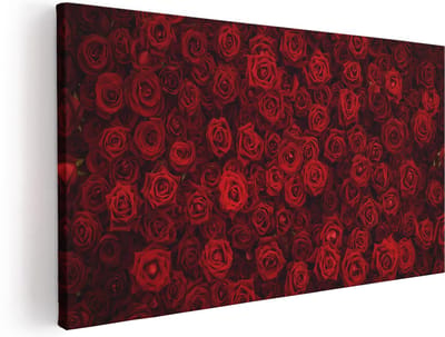 Artaza Canvas Schilderij Rode Rozen - 40x20 cm - Klein - Wanddecoratie Bloemen - Muurdecoratie Bloemen Woonkamer - Schilderijen Op Canvas