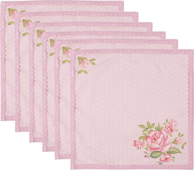 Clayre & Eef Servetten Katoen Set van 6 40x40 cm Roze Vierkant Rozen