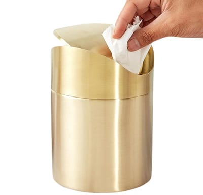 Kleine prullenbak - Vuilnisbak tafel - Afval opruimen - Geborsteld roestvrij staal - 15 liter - Goud
