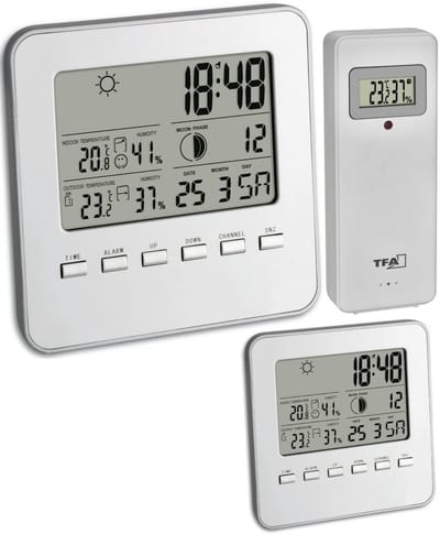 Draadloos Weerstation met 2 Displays, Binnen- en Buitentemperatuur & Luchtvochtigheid, 3 Zenders
