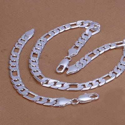 Hoge Kwaliteit Europese Stijl Retro Voor Mannen 12mm Figaro Ketting Mode Zilveren Kleur Ketting Armbanden Sieraden Set S086 gray