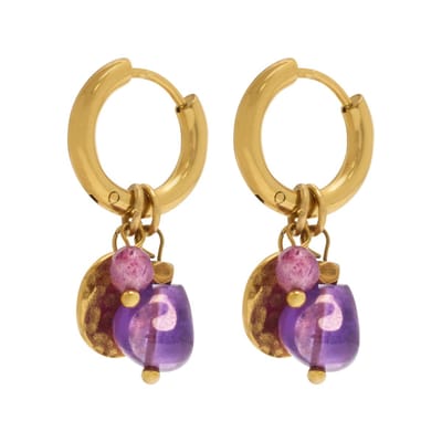 Essenza Multiple Purple Stones Charms Earrings Gold