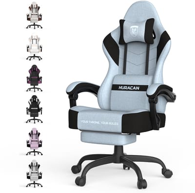 Soontrans - Gamestoel Ergonomisch - Verstelbare Gaming Stoel - Ademende Premium Technische Stof - Verstelbare Hoofdsteun en Lendenkussen - Rugleuning 90°-135° - Geschikt Als Bureaustoel Voor E-sports - Thuis en Kantoor - Lichtblauw