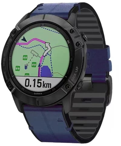 Stravo QuickFit 22mm Sport leren bandje voor Garmin Smartwatches - Leather Horlogebandje Geschikt voor Garmin Fenix 5 (Plus), Fenix 6 (Pro), Fenix 7 (Pro/Sapphire/Solar), Fenix 8 (47mm), Fenix E - Garmin Epix (Pro) Gen 2(47mm) - Leer - Donkerblauw