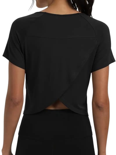 SparkNine Zenflex top dames - kruisrug - stijlvol sport t-shirt - XL - zwart - losvallend - ademend & sneldrogend
