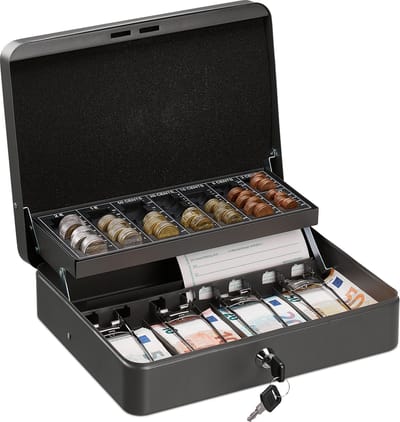 geldkistje met slot - met sleutel - ijzer - 8,5 x 30,5 x 24,5 cm - geldkluis - groen
