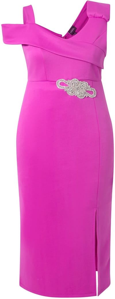 Ulla Popken - Dames - Jersey maxi-jurk gedrapeerd applicatie V-hals mouwloos - Orchidee - Maat 46