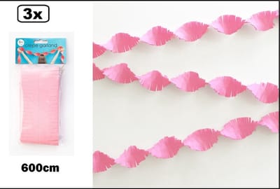 3x Crepe guirlande roze 600cm - verjaardag vlaglijn festival thema feest baby roze party