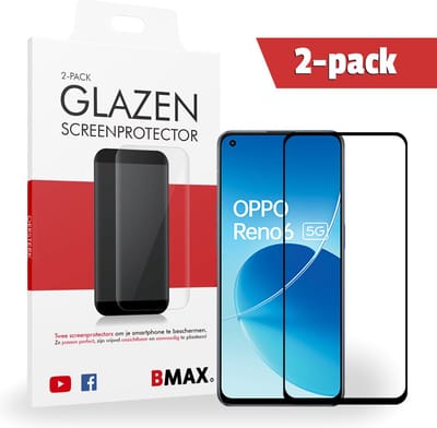 2-pack BMAX geschikt voor Oppo Reno 6 Screenprotector - Full Cover gehard glas - Beschermglas 2 stuks - Tempered Glass - Glasplaatje - Zwart