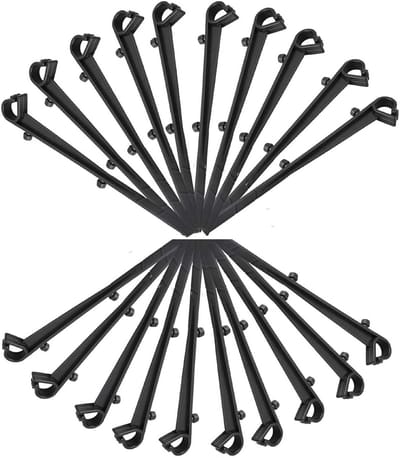 Verpakking van 20 bevestigingshaken voor beschermhoezen van afvoergoten van PP-materiaal, 16 cm lang, 7,2 cm uit elkaar, zwart.