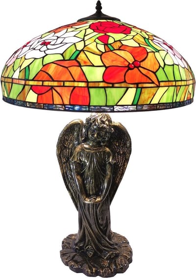 Lumilamp Tiffany Tafellamp Ø 55x85 cm Rood Groen Glas Roos