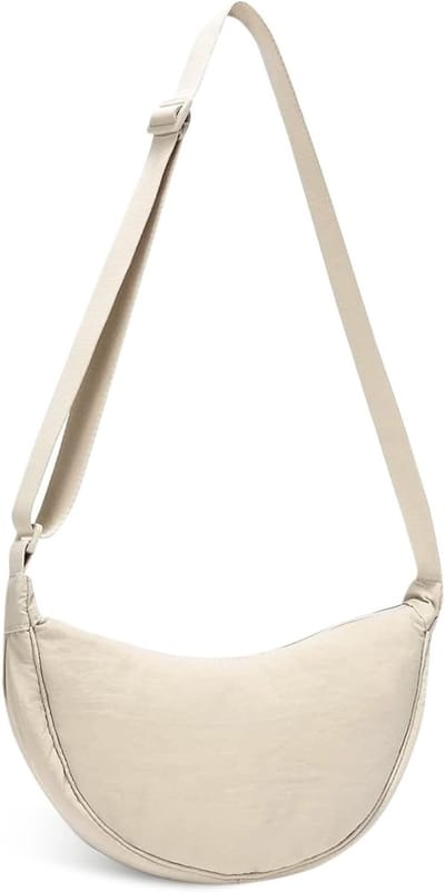 Duurzame nylon crescent schoudertas voor dames en heren, verstelbare strap, veelzijdige hobotas in beige met ruime opbergruimte