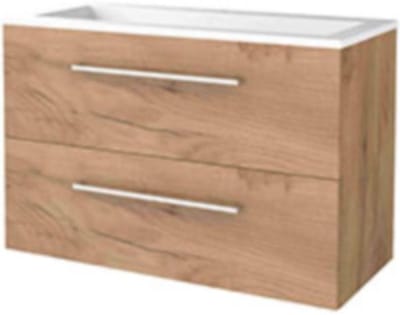 Basic-Line Start 46 Badkamermeubelset - 100 x 46 cm - Met Grepen - 2 Lades - Acryl Wastafel - 1 Kraangat - Whisky Oak
