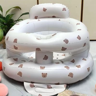 Opblaasbare Kinderstoel - Draagbare Vouwbare Opbergrek - Kinderen Bankje Buiten - Kinderzitje met Ingebouwde Opblaaspomp - Antislip Onderkant - Geschikt Voor 6-12 Maanden (Wit)