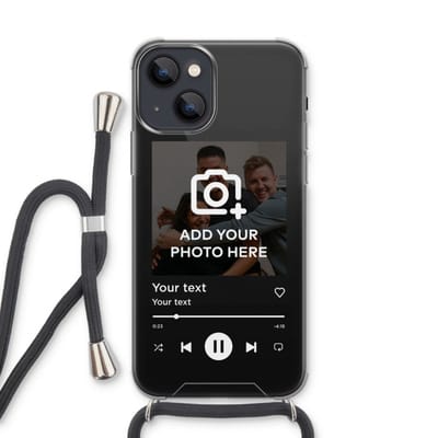 Gepersonaliseerd - Case Company® - Hoesje met koord geschikt voor iPhone 13 hoesje met Koord - Music Player - Telefoonhoesje met Zwart Koord - Extra Bescherming aan alle Kanten en Over de Schermrand