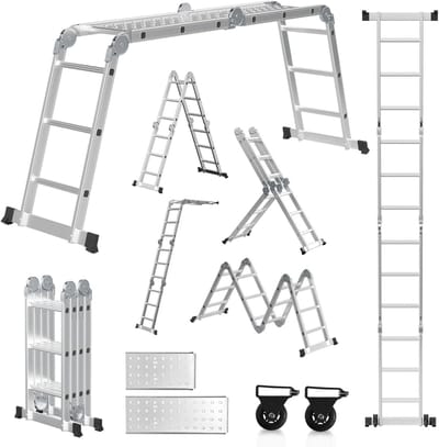 Multifunctionele Ladder - Vouwladder Steiger - Klussen & Werk - 7-in-1 Flexibiliteit - 360 cm Werkhoogte - Zilver