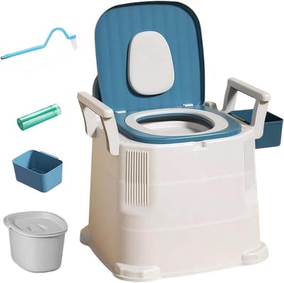 Draagbare Commode Stoel - Mobiel Toilet - Veilige Zelfstandigheid - Inclusief Hulpmiddelen - 46x42x47 cm - Grijs