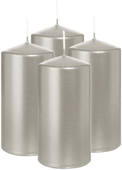 Wiedemann Cilinderkaars/stompkaars - 4x - metallic zilver - 12 x 6 cm - 33 branduren - zuilkaarsen