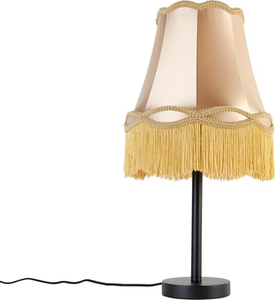 QAZQA granny - Klassieke Tafellamp met kap - 1 lichts - H 58.5 cm - Zwart Goud - Woonkamer | Slaapkamer | Keuken