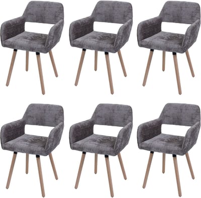 Set van 6 eetkamerstoelen MCW-A50 II, keukenstoel gestoffeerde stoel, hout stof/textiel chenille (465 g/m²) MVG ~ bruin
