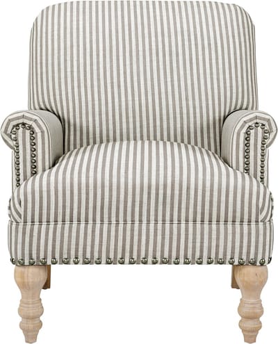 Jaya Fauteuil - Beige Gestreept Linnen - Landelijke Armstoel