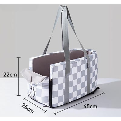 Sortie des Chiens Nid de Voiture à Contrôle Central à Carreaux Mode Siège de Sécurité pour Chien de Petite et Moyenne Taille Sac pour Chat d'Extérieur Nid pour Animal de Compagnie 45*25*22cm