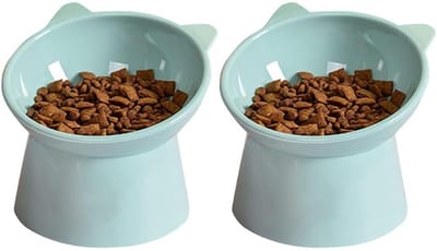 Verhoogde Kattenbak / Hondenbak – Anti-Overgeef Kattenvoerbak – Antislip Voer- en Waterbak – Voor Kleine Honden & Platneus Katten – 2-Stuks