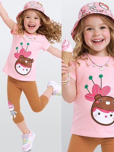 Denokids CFF-26Y1-147 Roze Meisjes T-shirt & Leggings Set Teddybeerprint 92