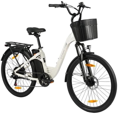 26-inch Elektrische Fiets - Motor 250W - 36 V 18 Ah accu - elektrische stadsfiets en e-Dutch bike met - Aluminium frame - maximaal bereik 120 km - Shimano 7 versnellingen - LCD-display -Waterdicht -Wit