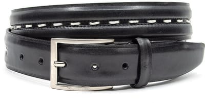Sportieve riem zwart met zadelsteek - Heren riem - 3.5 cm breed - Leer - Jeans riem - Casual - Maat 85