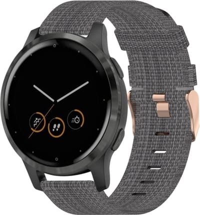 By Qubix - Geschikt voor Garmin bandje - 18mm - Geschikt voor Garmin Venu 3s / Vivoactive 4s / Venu 2s / Vivomove 3s / Forerunner 255s / 265s - Canvas nylon bandje - Donkergrijs